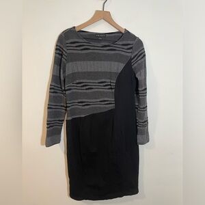 Tribal Long Sleeve Midi Sweater Dress Gray Black Unique Artsy Design Size Small